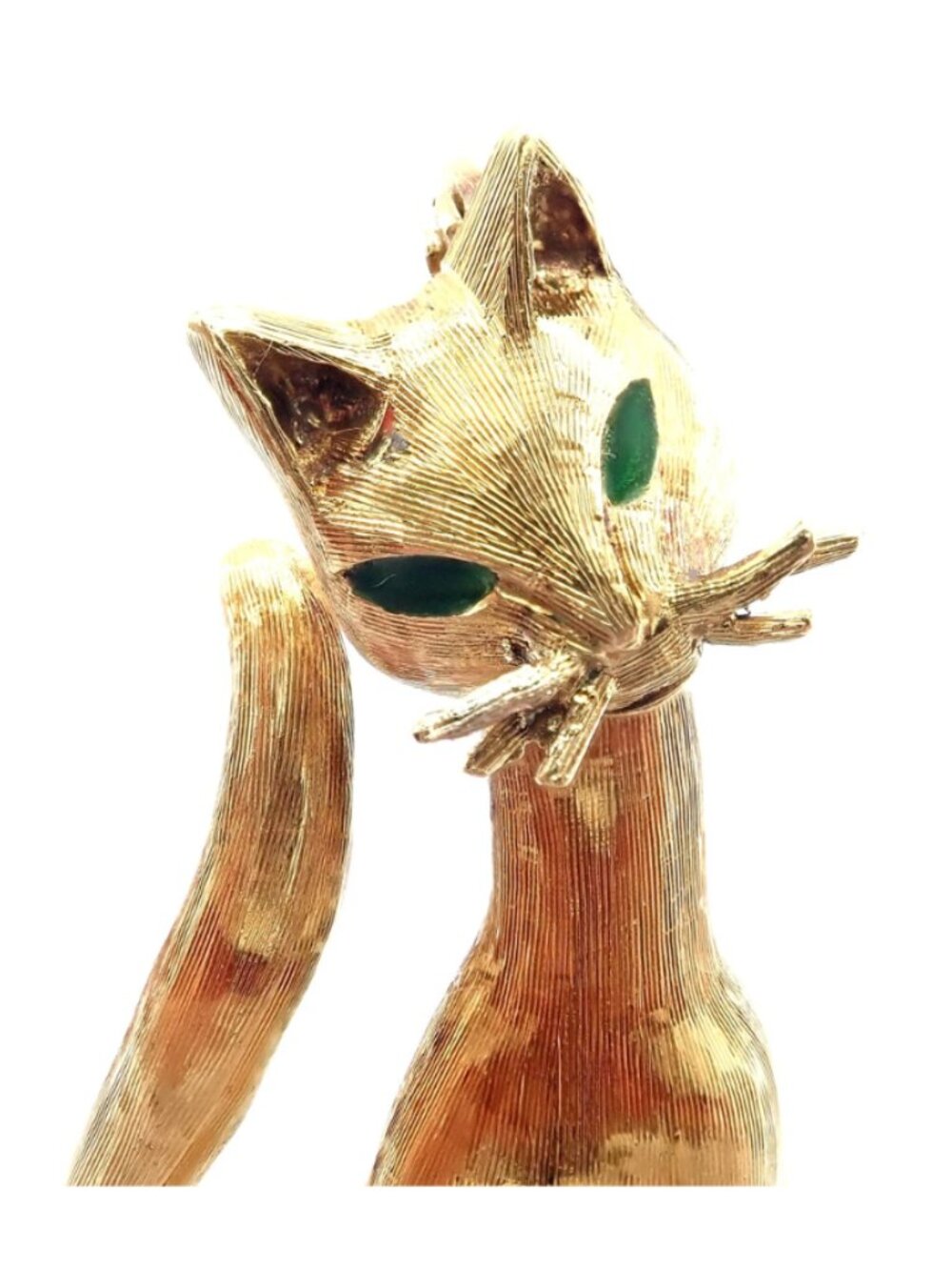 Authentic! Tiffany & Co 18k Yellow Gold Emerald Cat Pin Brooch - Picture 6 of 12
